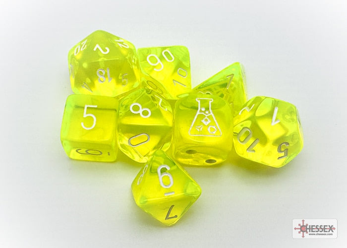 CHX30061 Lab Dice Neon Yellow/White Translucent 7pc Set image 0